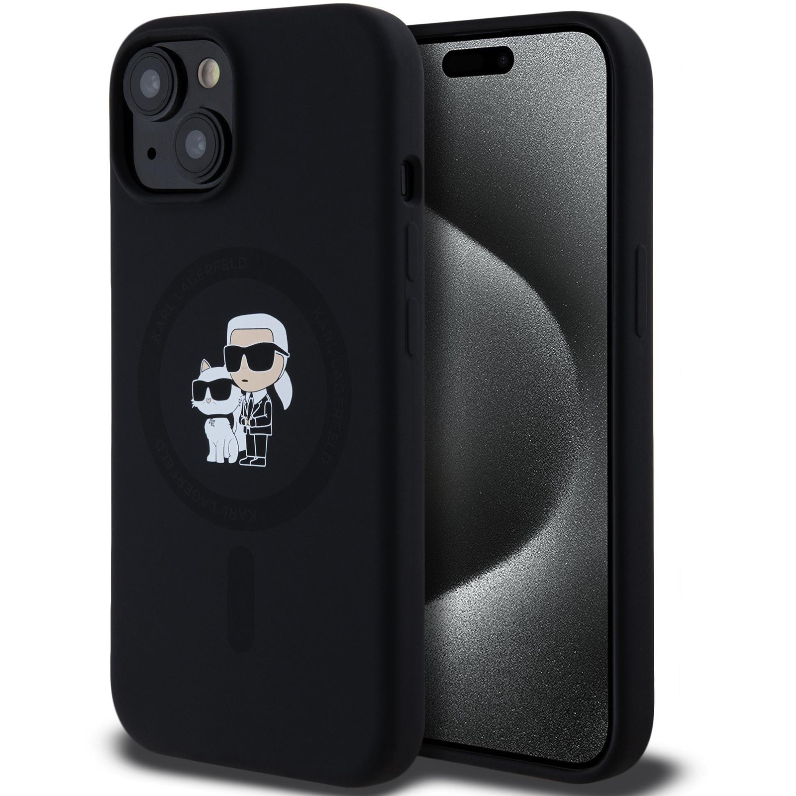 Karl Lagerfeld Liquid Silicone Karl and Choupette MagSafe iPhone 15 Black tok (KLHMP15SSCMKCRHK)