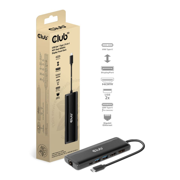 CLUB3D CSV-1597 докинг станция USB 3.2 Gen 1 (3.1 Gen 1) Type-C Черен