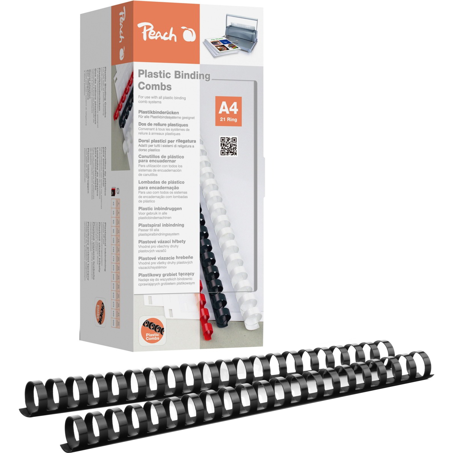 Peach 22 mm műanyag kötőfésű 210 laphoz - Fekete (PB422-02)