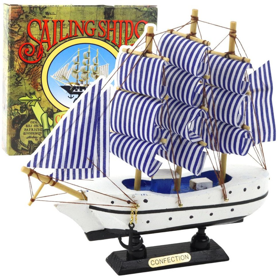 Gyűjthető Dekoratív Vitorláshajó Modell Fehér és Kék 18x17cm- 22569