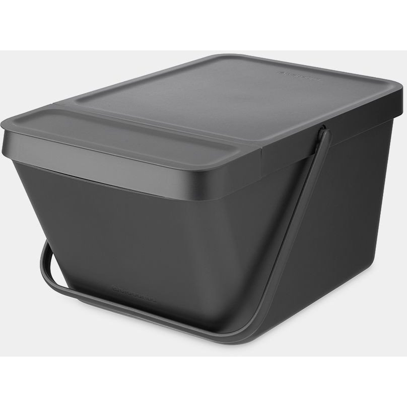 Brabantia Sort & Go Stackable Waste Bin halmozható hulladékgyűjtő felnyitható fedéllel, fogantyúval szelektív gyűjtéshez, 20L, sötétszürke - 277726 (277726)