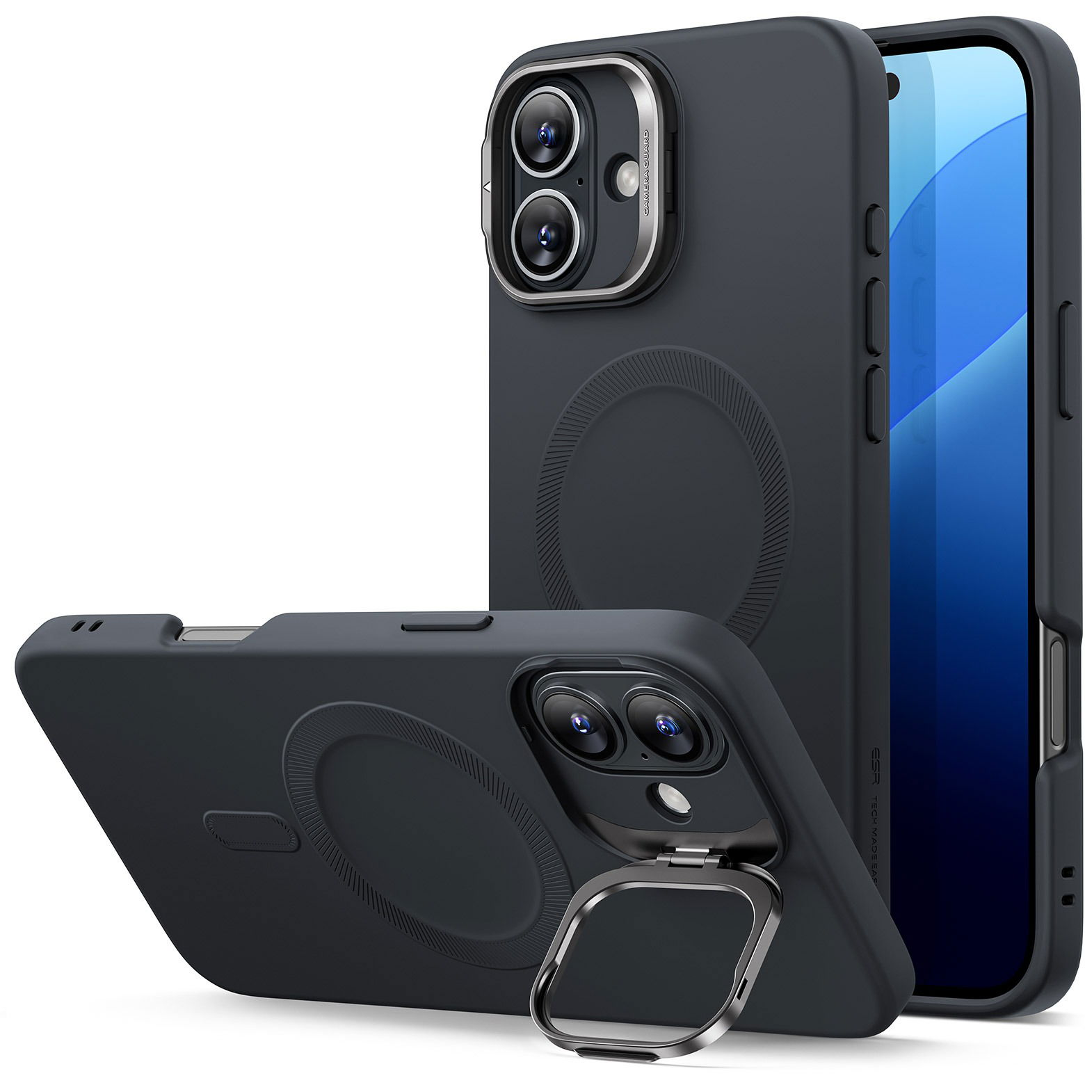 ESR Cloud Soft Case with Stash Stand (HaloLock), Compatible with iPhone 16, Black tok (1A7840201)