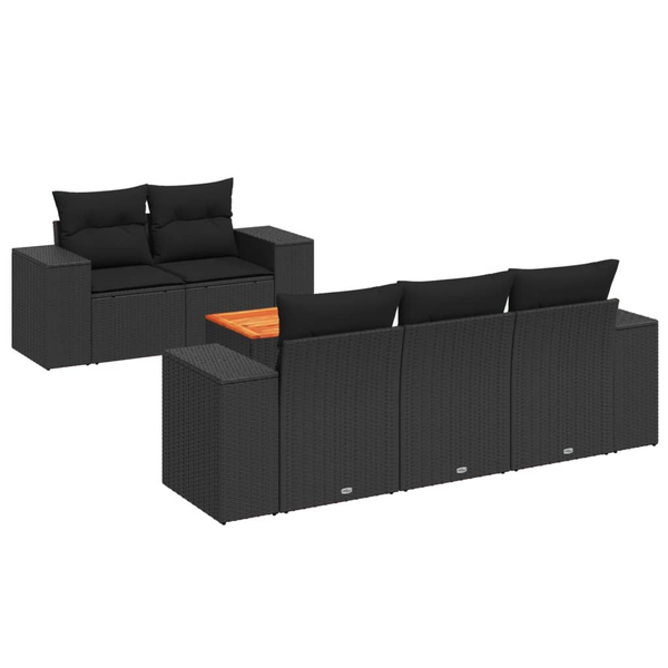 Set mobilier de grădină cu perne, 6 piese, negru, poliratan