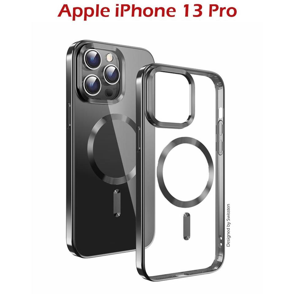 Swissten Clear Jelly MagStick Metallic iPhone 13 Pro fekete tok (36500106)