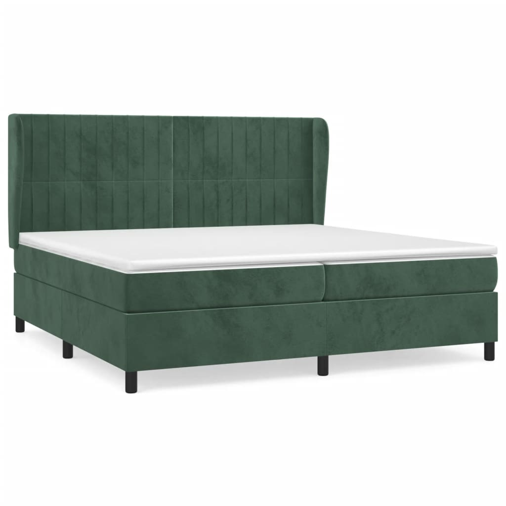 sötétzöld bársony rugós ágy matraccal 200x200 cm (3129354)