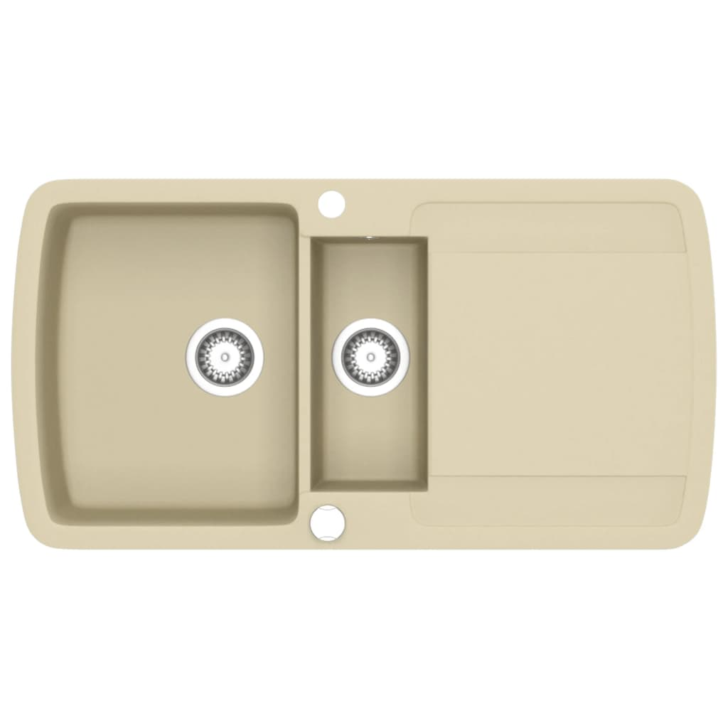bézsszínű, kétmedencés gránit mosogatótálca (144854)