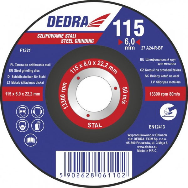  Dedra Tarcza 115x6,0x22.2mm do szlifowania stali - F1321