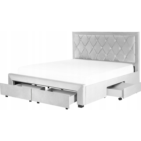 Cama Con Almacenaje De Terciopelo Gris Claro 180 X 200 Cm Cajones Cabecero Alto Capitoné Glamuroso Lievin - Gris