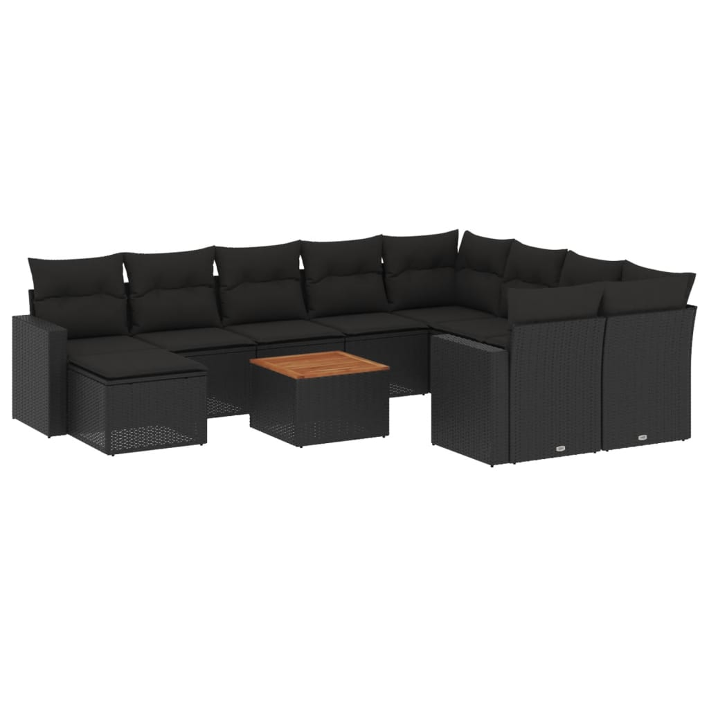 11 részes fekete polyrattan kerti ülőgarnitúra párnákkal (3256741)