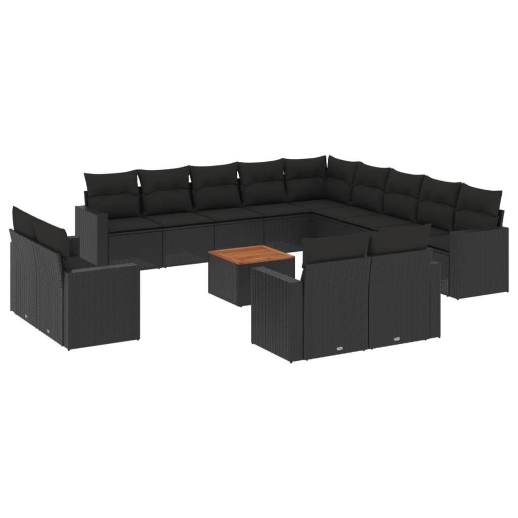 14 részes fekete polyrattan kerti ülőgarnitúra párnákkal (3256727)