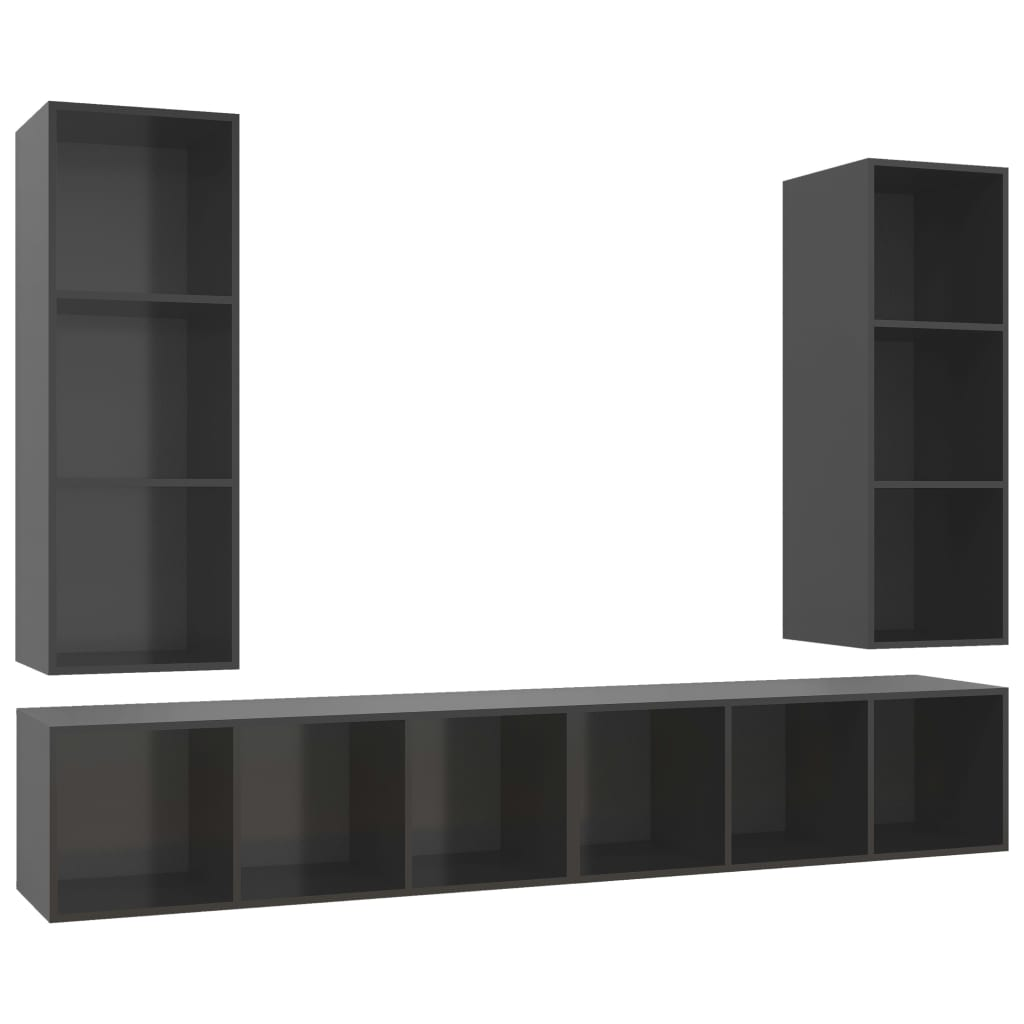 4 db magasfényű szürke forgácslap fali TV-szekrény (3079888)