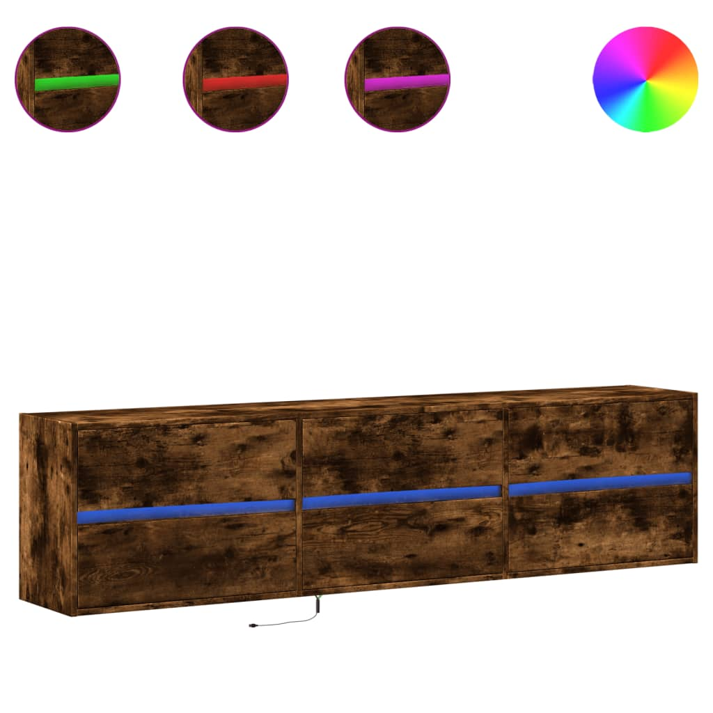 füstös tölgy falra szerelhető TV-szekrény LED-del 180x31x45cm (3307937)