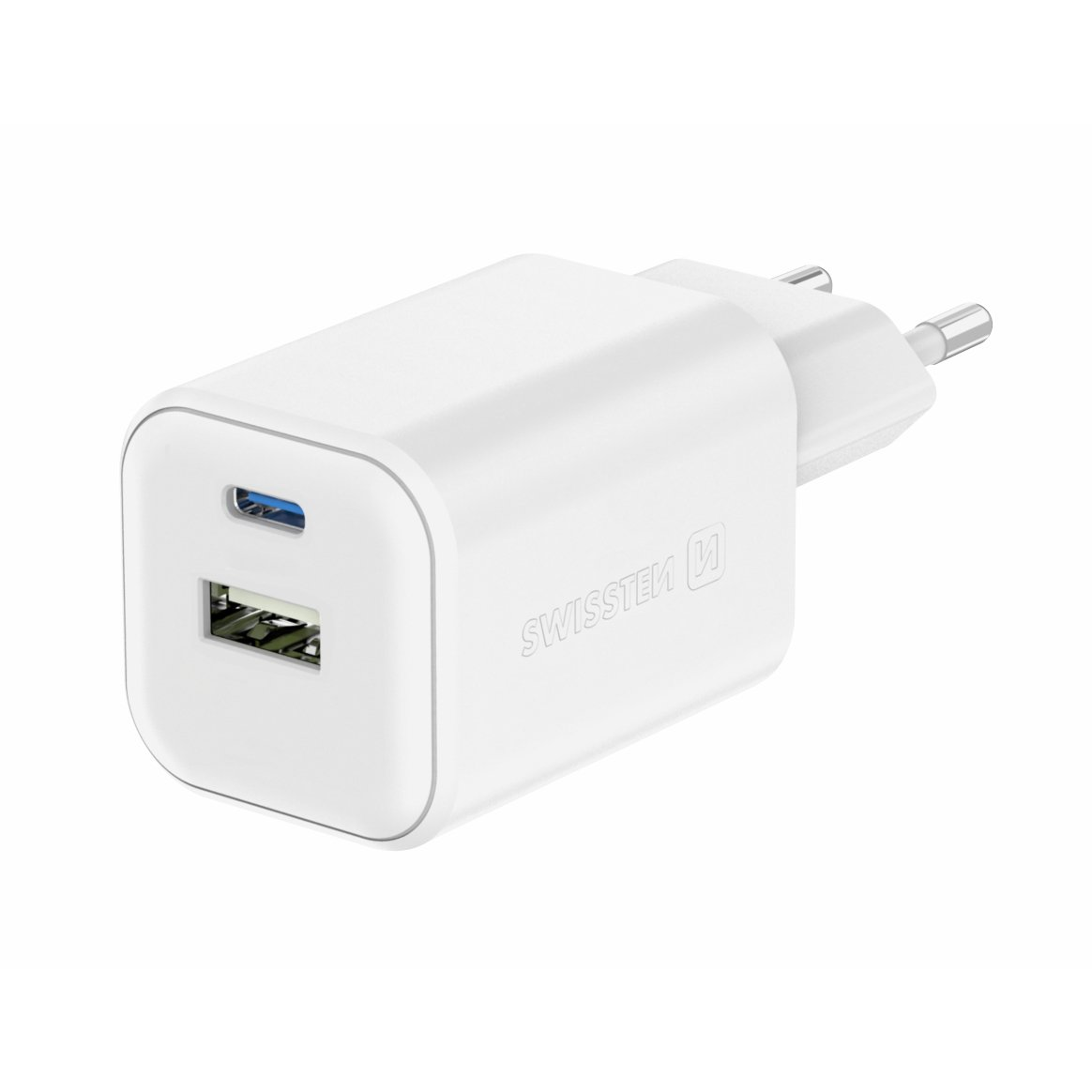 Swissten GaN 1x USB-C 45 W PD + 1x USB-A 18 W QC töltőfej - fehér (22071300)