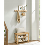 Songmics Wieszak na ubrania i ławka na buty, szafka w przedpokoju, wielofunkcyjne 5 podwójnych metalowych haczyków, bambusowy stojak na b