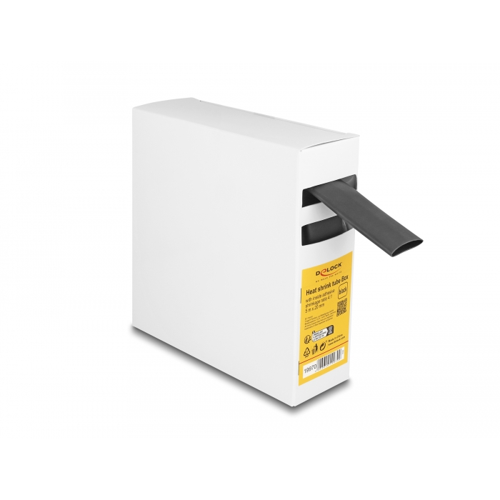 Delock hőre zsugorodó cső doboz, belső ragasztóval, zsugorodási arány 4:1, 5 mx 20 mm fekete (19970) (19970)