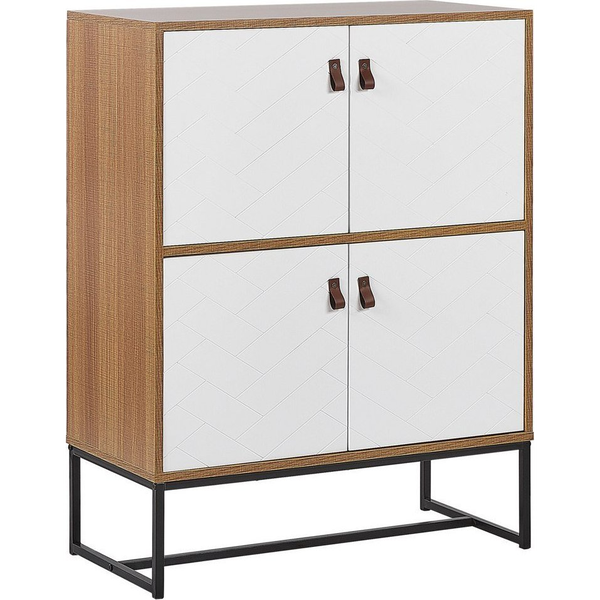 Aparador De Madera Clara Con Patas De Metal Negro Almacenamiento 2 Compartimentos 4 Puertas 100 X 76 Cm Moderno Nueva - Madera Clara