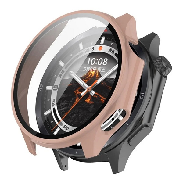 Műanyag keret (BUMPER, ütésállóság + kijelzővédő üveg) RÓZSASZÍN OnePlus Watch 3 43mm "Gigapack csomagolás" (GP-172058)