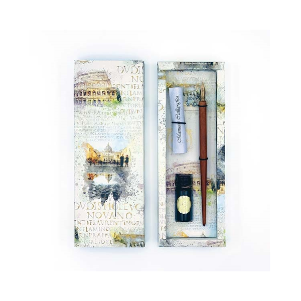 Kartos Roma Kalligráfia merítőtoll készlet (Fekete tinta) - Barna