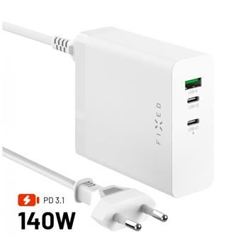 FIXED 2xUSB-C/1xUSB, GaN, 140W hálózati töltőállomás fehér (FIXCG140-2C1A-WH) (FIXCG140-2C1A-WH)