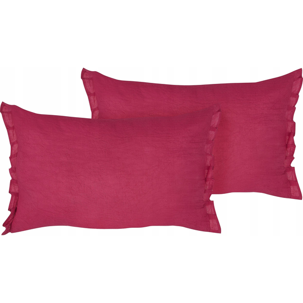 Conjunto De 2 Modernos Cojines Decorativos De Lino Con Volantes Y Lazos 30x45 Cm Rojo Sassafras - Rojo