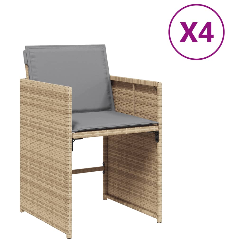 4 db vegyes bézs polyrattan kerti szék párnával (364989)