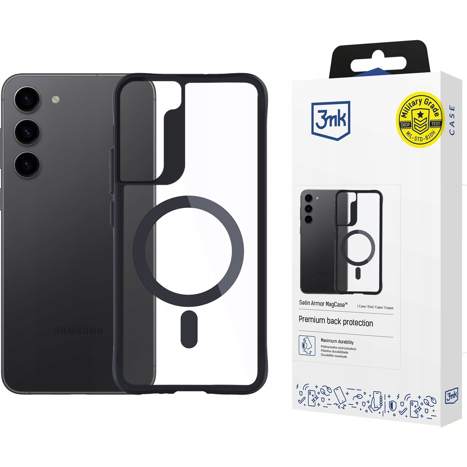 3mk Satin Armor MagCase átlátszó, TPU és PC anyagú telefontok Samsung Galaxy S23 5G (5903108563864)