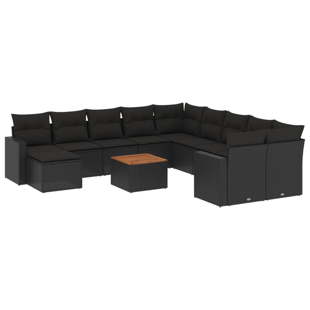 12 részes fekete polyrattan kerti ülőgarnitúra párnákkal (3224417)