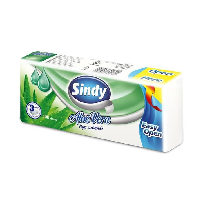 Sindy papír zsebkendő 3 rétegű, 100db aloe vera (KPC31001167) (KPC31001167)