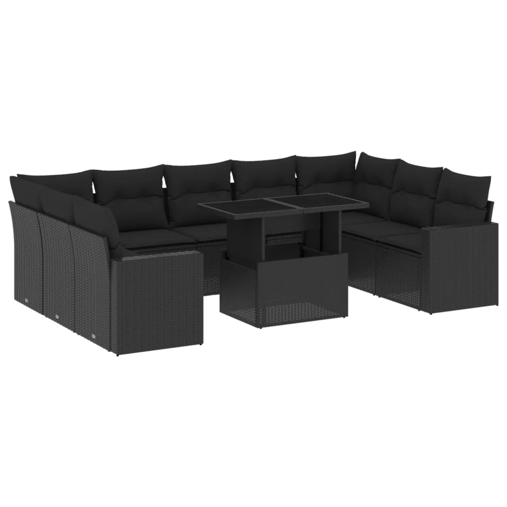 10 részes fekete polyrattan kerti ülőgarnitúra párnákkal (3267475)