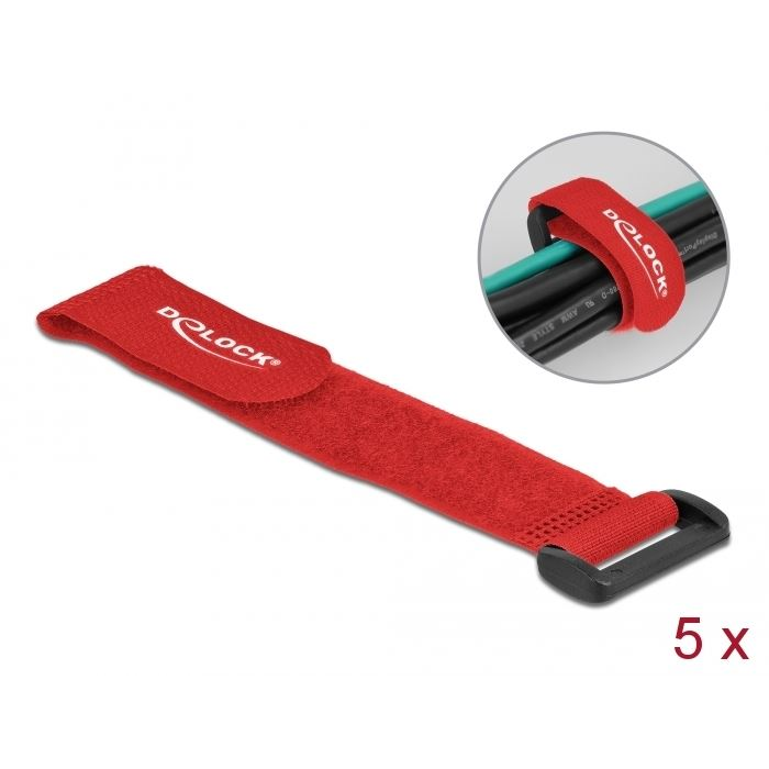 Delock befűzős tépőzáras kábelkötegelő 190x25mm 5db piros (19532) (DL19532)