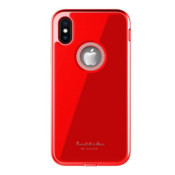 WK GINSTONE műanyag telefonvédő (közepesen ütésálló, üveg hátlap, strasszkő, logo kivágás) PIROS [Apple iPhone XS 5.8] (5996457835737)