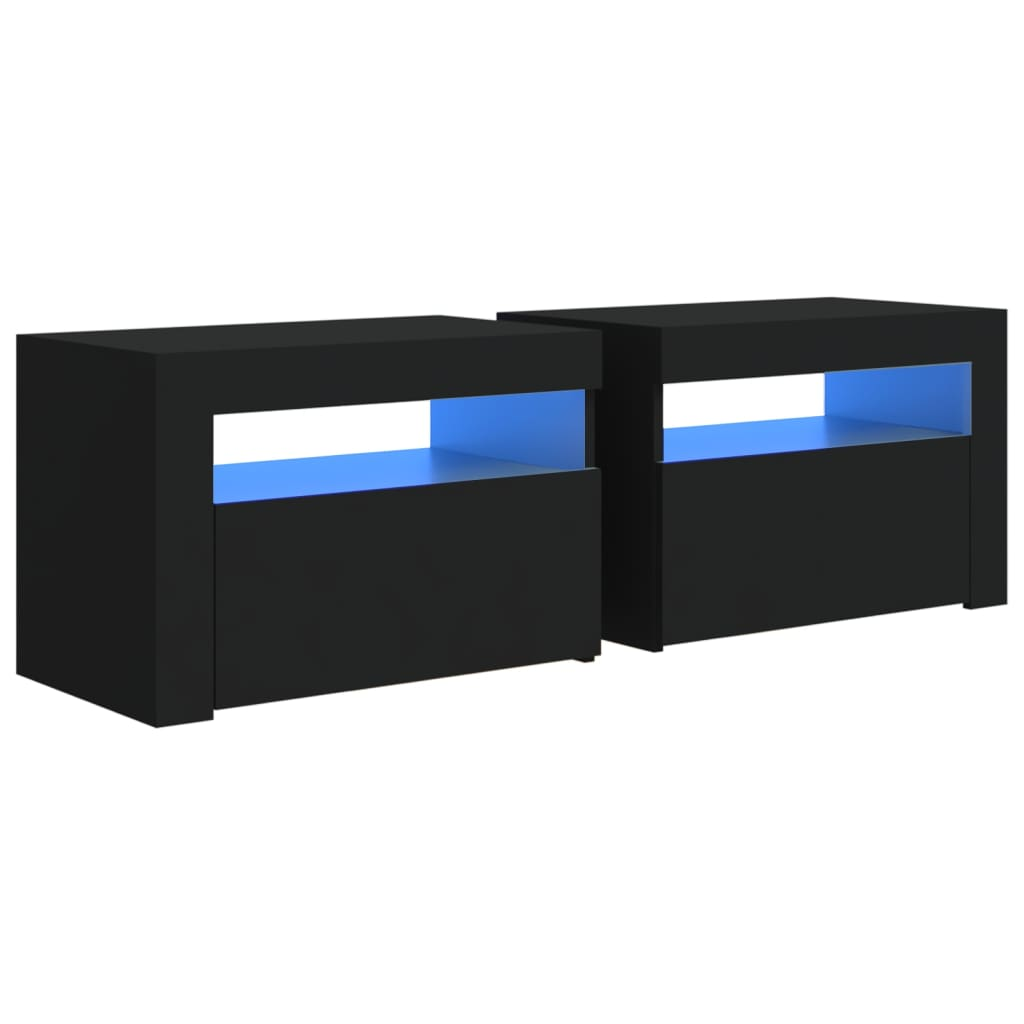 2 db fekete éjjeliszekrény LED-del 60 x 35 x 40 cm (3080735)