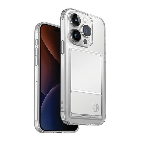 Apple iPhone 15 Pro Max, Szilikon tok, kártyatartóval, közepesen ütésálló, Uniq Air Fender ID, átlátszó (8886463685570)