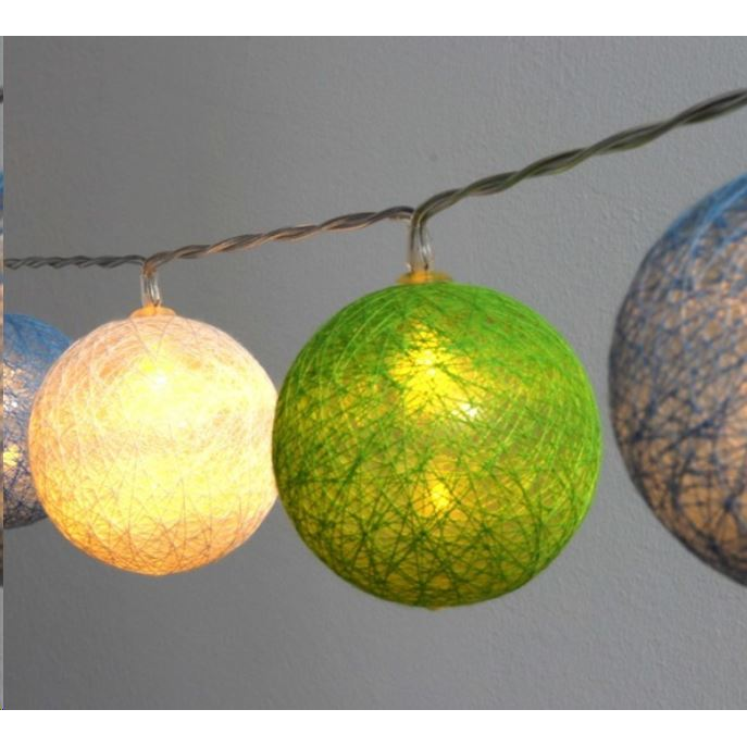 IRIS Gömb alakú 6cm/színes fonott/4,5m/zöld-kék-fehér/30db LED-es/USB-s fénydekoráció (104-47) (104-47)