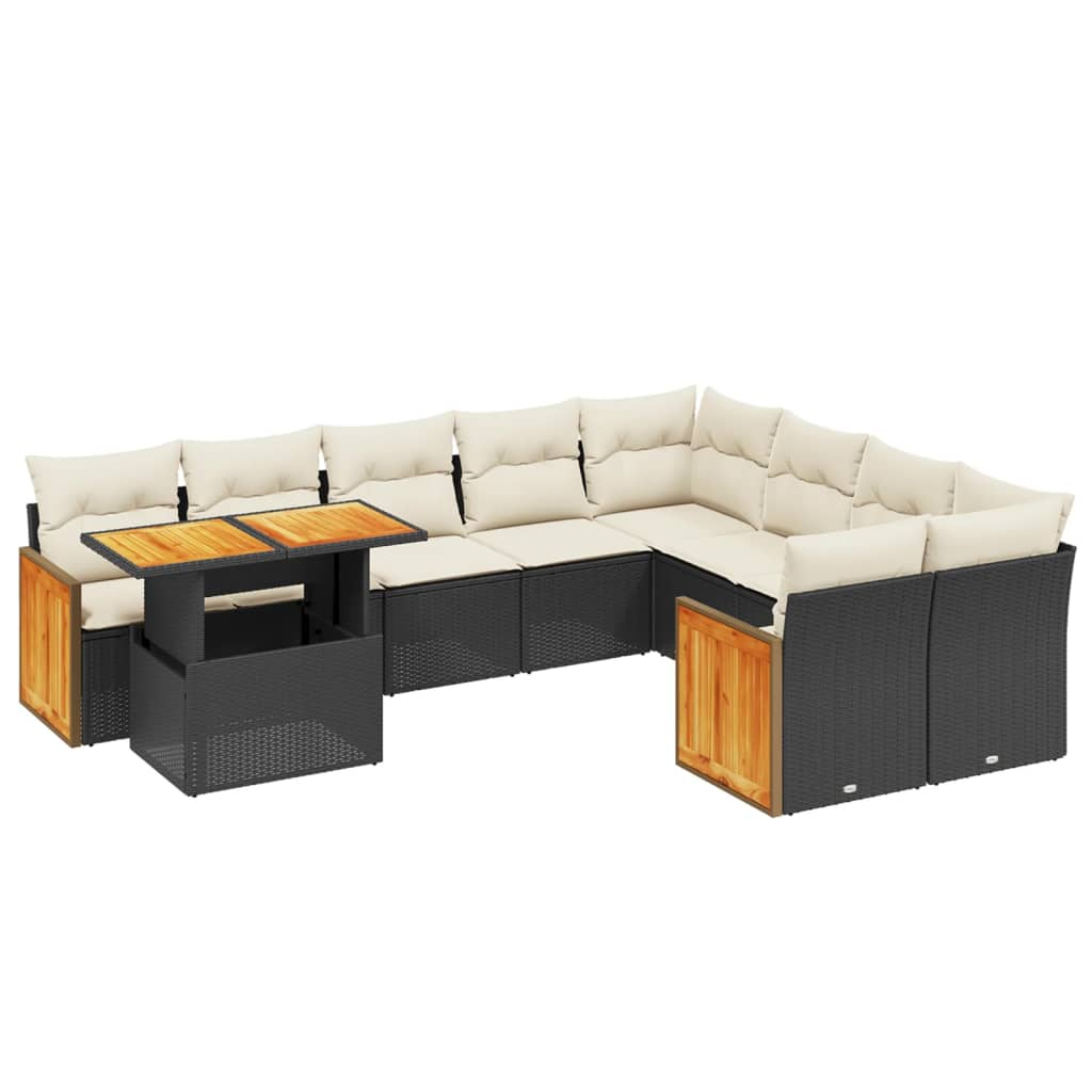 10 részes fekete polyrattan kerti ülőgarnitúra párnákkal (3274122)