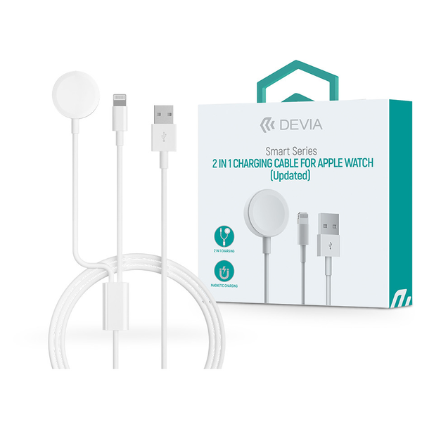 Devia mágneses töltőkábel Apple Watch órához + USB-A - Lightning kábel - Devia Smart Series 2in1 Charging Cable for Apple Watch - fehér