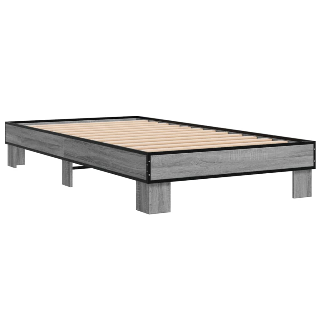 sonoma tölgyszínű szerelt fa és fém ágykeret 90 x 200 cm (845875)