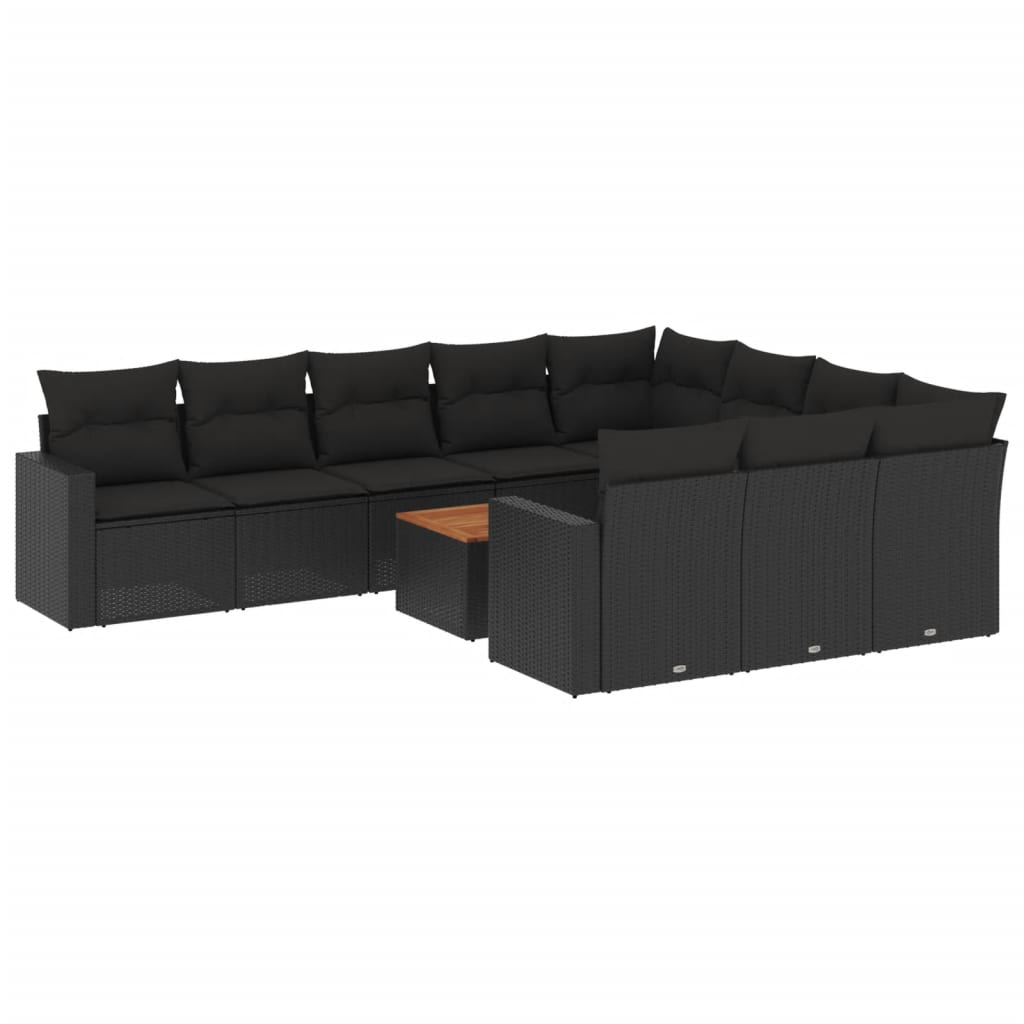 11 részes fekete polyrattan kerti ülőgarnitúra párnákkal (3224298)