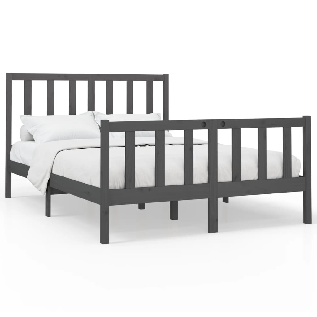 szürke tömör fenyőfa ágykeret 150 x 200 cm (5FT King Size) (3106710)