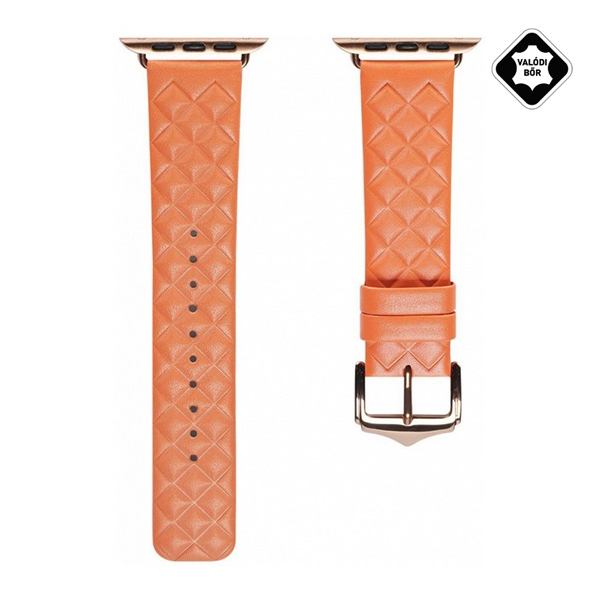 Dux Ducis pótszíj (egyedi méret, kicsi, valódi bőr, 3D rombusz) NARANCSSÁRGA Apple Watch Series 10 42mm / Watch Series SE 40mm / Watch Series 3 38mm (GP-142292)