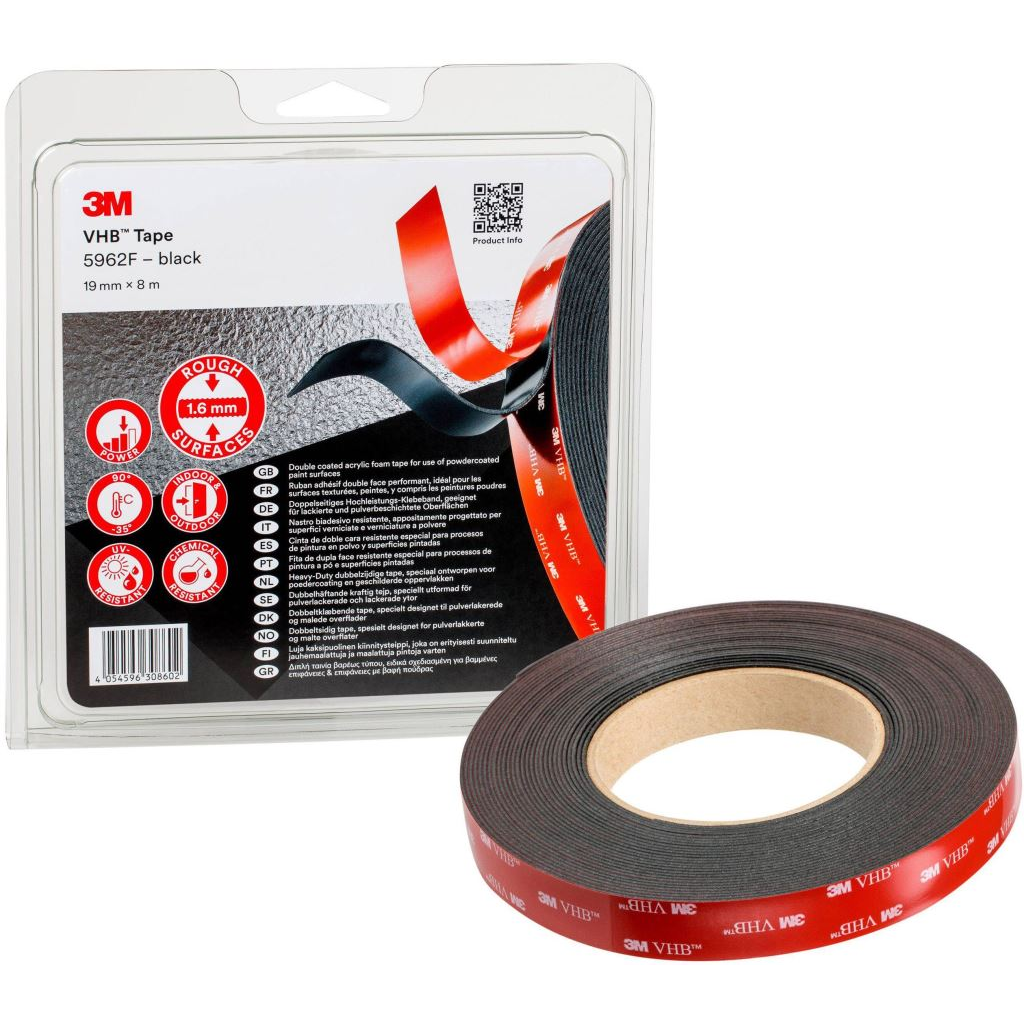 3M VHB 5962F/IPS ragasztószalag, fekete, 8 m x 19 mm (5962F/IPS)