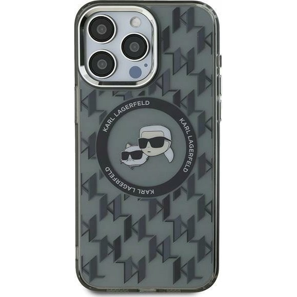 Karl Lagerfeld IML Monogram Karl&Choupette Head iPhone 16 Pro Max MagSafe hátlap tok, fekete KLHMP16XHMCKMHK (KLHMP16XHMCKMHK)