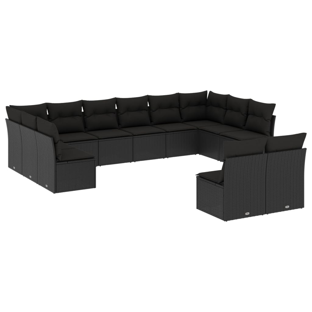 12 részes fekete polyrattan kerti ülőgarnitúra párnákkal (3218365)