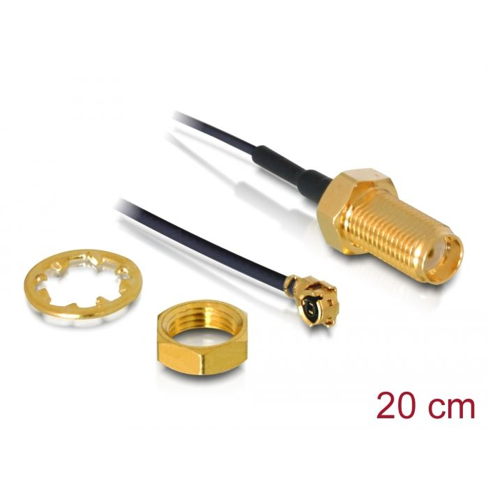 Delock antenna kábel SMA anya válaszfali csatlakozóval apa MHF I -dugó 1.13 20cm (88419) (de88419)