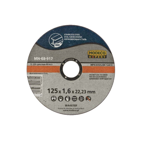  Modeco Ściernica płaska do cięcia stali nierdzewnej 125mm 25szt. (MN-68-912)