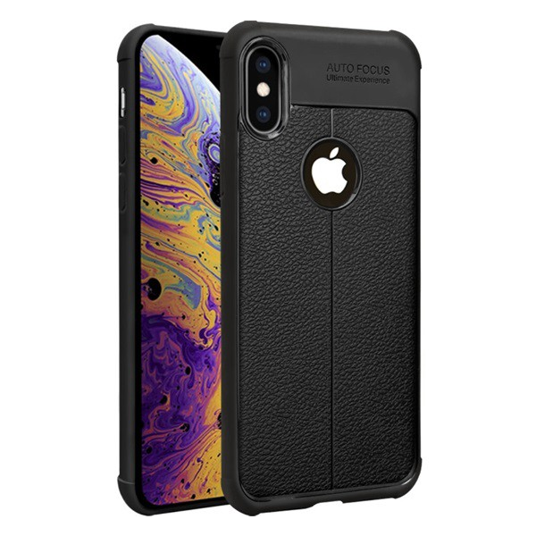 IMAK VEGA szilikon telefonvédő (közepesen ütésálló, bőr hatású, varrás minta, légpárnás sarok, logó kivágás) FEKETE [Apple iPhone XS Max 6.5] (5996457823734)