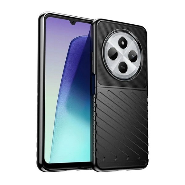 Xiaomi Redmi 14C / Poco C75, Szilikon tok, közepesen ütésálló, domború csíkos minta, fekete (RS163293)