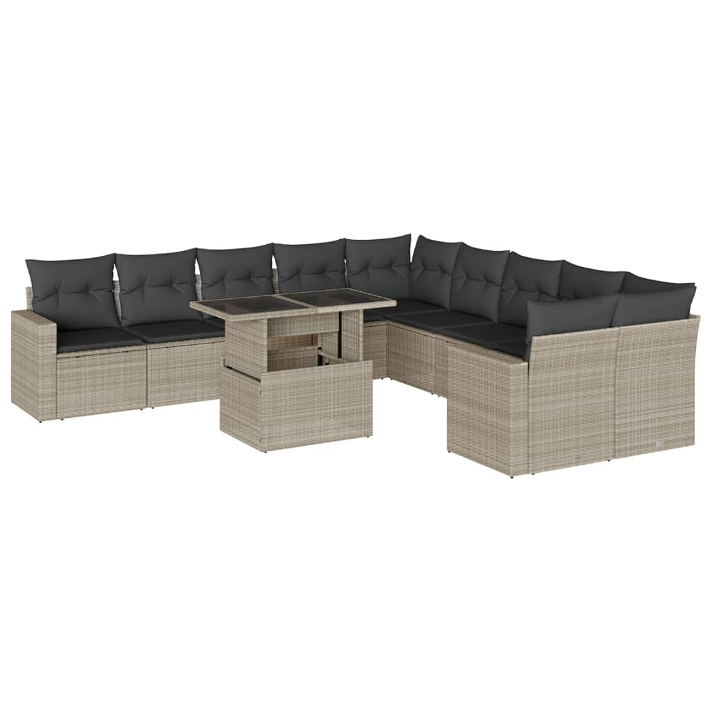 11 részes világosszürke polyrattan kerti ülőgarnitúra párnákkal (3267542)