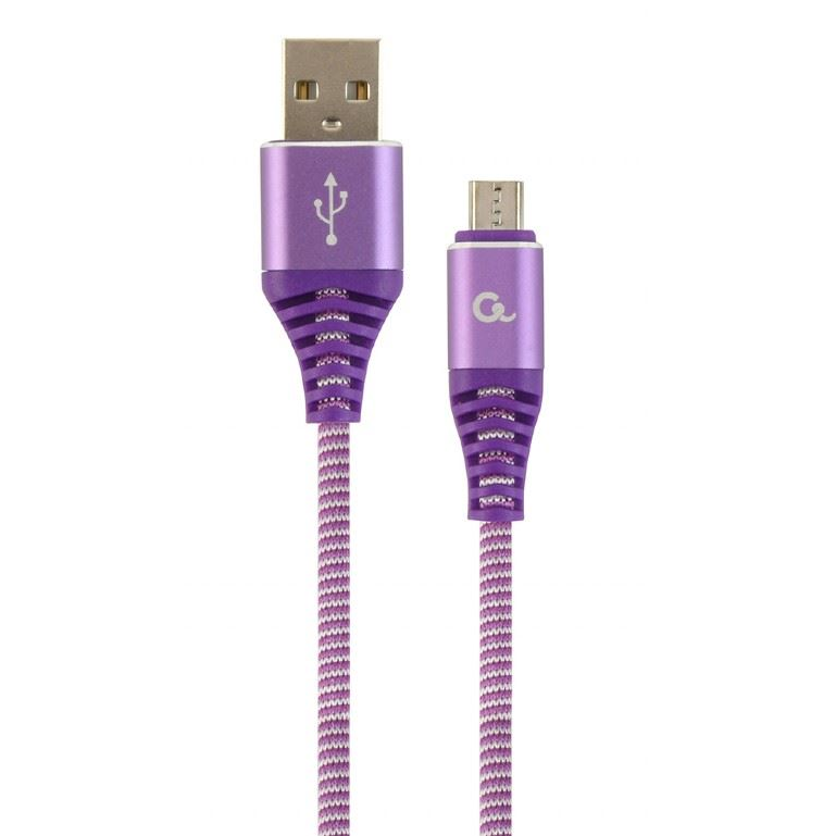 Gembird USB 2.0 A -> USB micro-B M/M adatkábel 1m lila-fehér szövet borítás (CC-USB2B-AMmBM-1M-PW) (CC-USB2B-AMmBM-1M-PW)