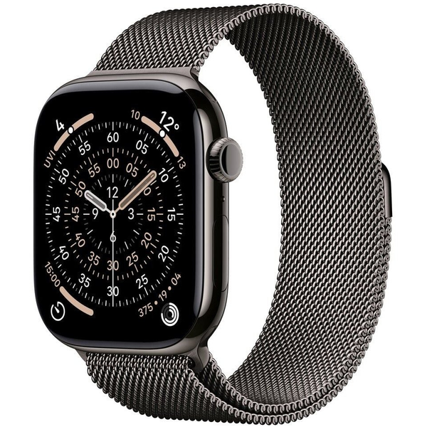 Apple Watch Series 11 GPS + Cellular 42 mm, титанов каишка Milanese Loop в цвят Slate